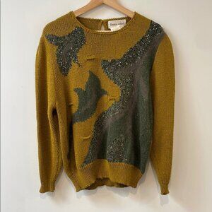 Franco Valeri vintage Gold Sparkle mustard knit sweater multicolor pattern  L